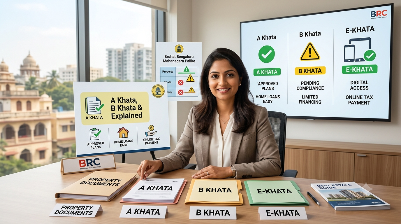 A Khata vs B Khata vs E-Khata Explained | Bengaluru Property Guide 2026 | BRC