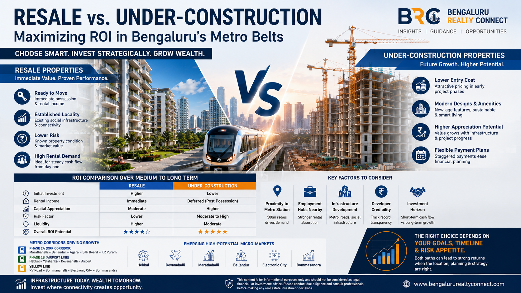 Resale vs Under-Construction Properties in Bengaluru Metro Corridors: ROI Guide 2026 | BRC